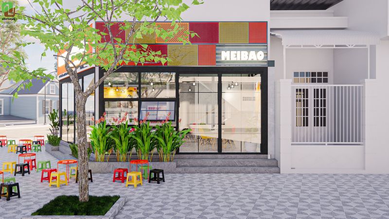 thiết kế nội thất cửa hàng bánh bao Meibao